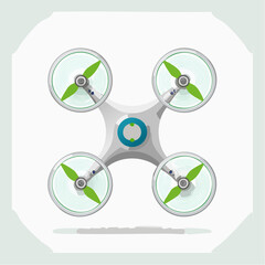 Drone quadrirotor vu du dessus, isolé sur un fond blanc 