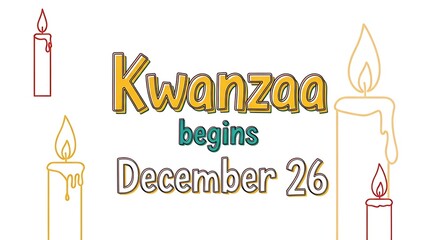 Kwanzaa begins december 26 with candles isolated on white background
