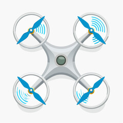 Drone quadrirotor vu du dessus, isolé sur un fond blanc 