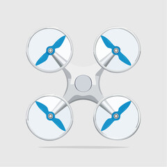 Drone quadrirotor vu du dessus, isolé sur un fond blanc 