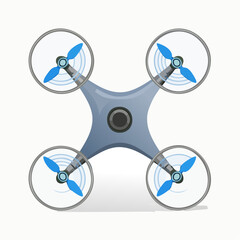 Drone quadrirotor vu du dessus, isolé sur un fond blanc 