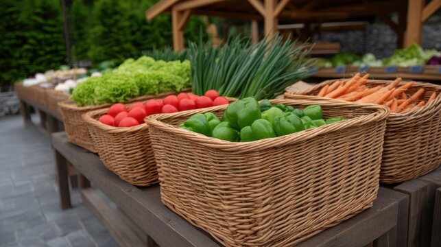 Fresh Seasonal Produce Displayed at Open Air Farmers Market in Natural Setting