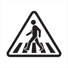 Triangular pedestrian crossing sign with walking person symbol representing road safety, urban transport, and caution traffic icon design