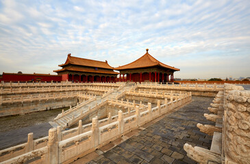 Obraz premium Dusk palace ancient architecture sunset scenery in the Forbidden City, Beijing, China