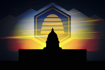 Utah State Capitol with Utah State Flag