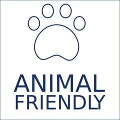 Animal friendly logo with paw print above text on white background design