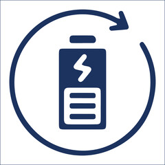 Battery charging icon with circular arrow indicating renewable energy source