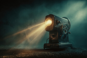 Vintage projector light shining through dusty air with cinematic glow
