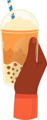 Hand holding bubble tea boba drink illustration