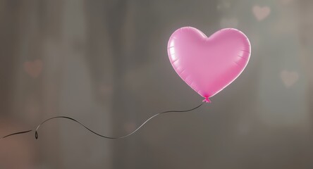 Pink Heart Shaped Balloon Floating in Soft Blurred Background for Romantic Celebration