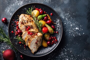 Deliciously arranged roasted chicken with seasonal vegetables