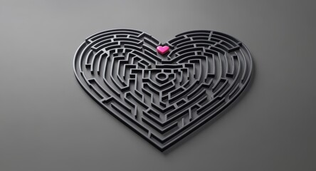 Heart-shaped Maze Puzzle with Pink Heart Center on Grey Background