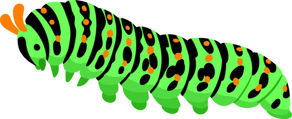 Green caterpillar insect larva transforming into butterfly