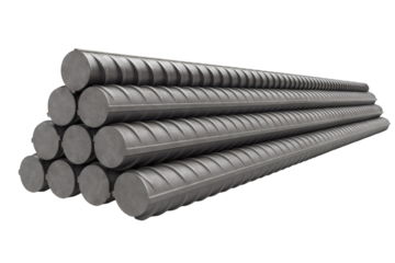 Stacked steel rebar rods isolated on transparent background