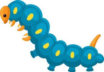 Blue cartoon caterpillar character with orange head and legs
