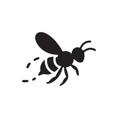 Flying Bee Silhouette with Dotted Flight Path Isolated on White Background