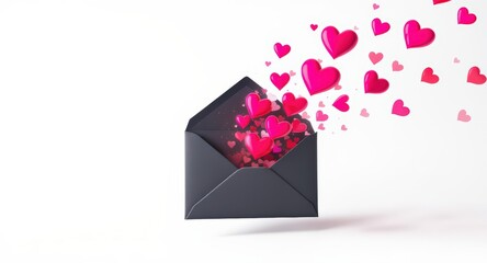 Black Envelope with Pink Heart Confetti Flying Out Romantic Love Celebration