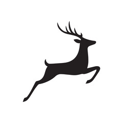  Leaping Deer Silhouette with Antlers Isolated on White Background Vector