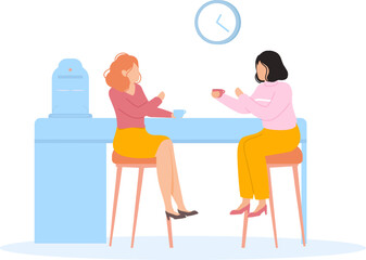 Women colleagues talking and drinking coffee during break
