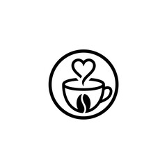 Coffee cup icon with heart and steam in minimalist design  