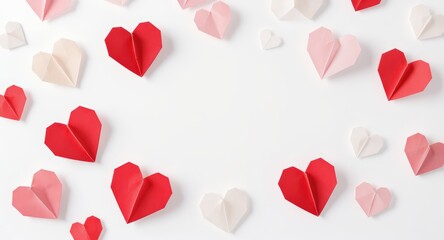 Colorful 3d Paper Hearts in Red Pink White Romantic Decoration