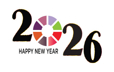 Happy New Year 2026 Vector Infographic Design - Colorful Pie Chart Cycle Typography.