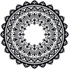 Black and white mandala circular geometric pattern design