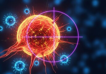 Obraz premium Microscopic view of a targeted virus or cell with a crosshair