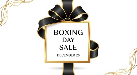 Boxing day sale with black ribbon isolated on white background