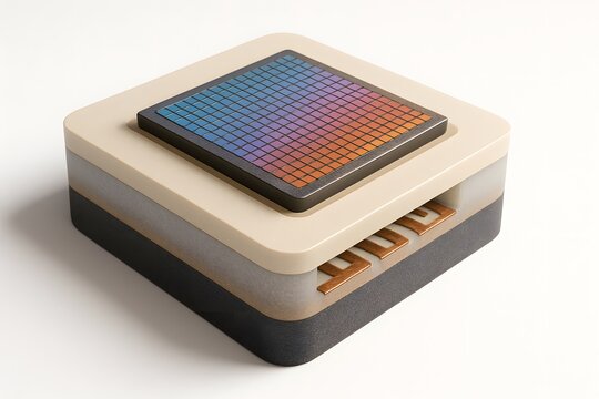3D Cross-Section of Silicon Wafer Layers &mdash; Microchip Fabrication Concept