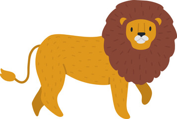 Cartoon lion animal with brown mane walking