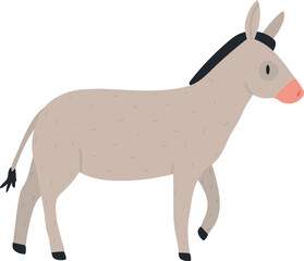 Donkey walking, farm animal, cute cartoon character