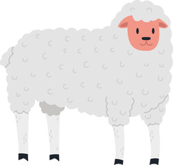 Cute white sheep cartoon character standing with wool