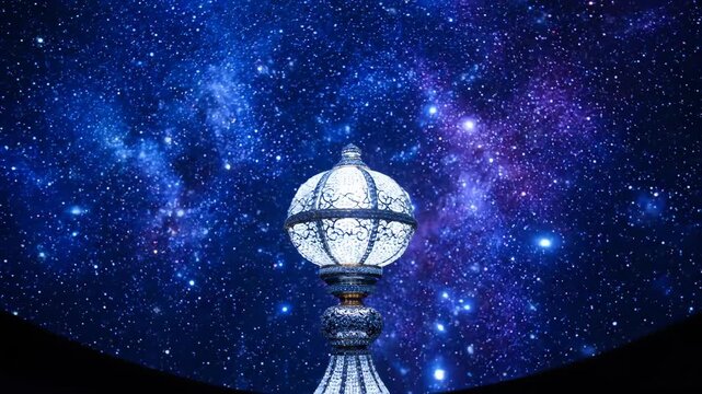 Ornate Decorative Lamp Illuminated Against Starry Night Sky
