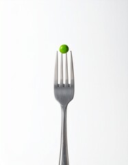 A single green pea on a fork