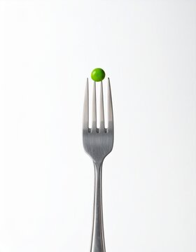 A single green pea on a fork