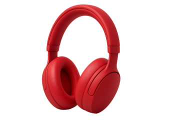 Vibrant red headphone isolated on transparent background