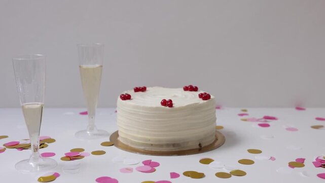 delicious white cake with cherry and wine