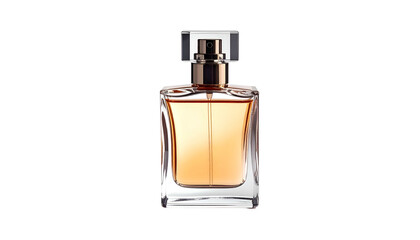 Elegant perfume bottle, clear glass with amber liquid inside