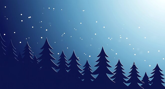 Winter forest landscape with snow falling on fir trees pine blue
