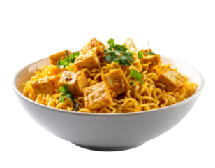 Spicy Schezwan Hakka Noodles with Paneer Cubes PNG