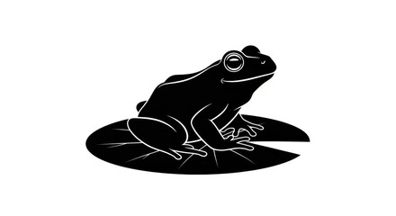 Elegant silhouette of a frog perched gracefully on a lily pad in monochrome