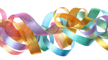 Colorful curled ribbon streamers isolated on transparent background