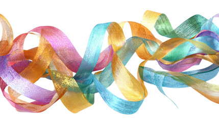 Colorful flowing ribbons abstract design isolated on transparent background