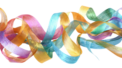 Colorful flowing ribbons abstract design isolated on transparent background