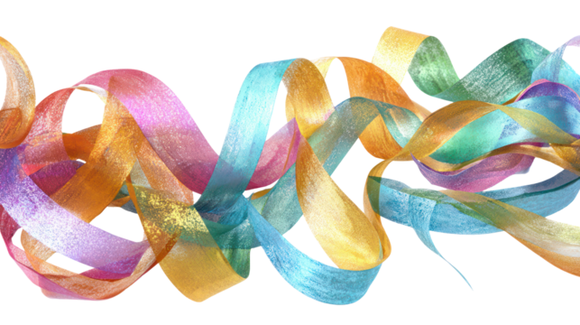 Colorful flowing ribbons abstract design isolated on transparent background