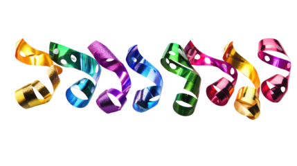 Colorful metallic streamers twisted and curled isolated on transparent background