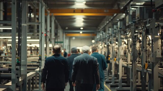 The Factory Inspection: A group of professionals engages in an internal site inspection, their presence casting an air of focus amidst the rhythmic hum of industry.