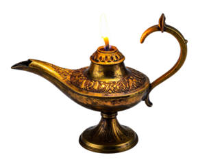 Historical Bronze Age Oil Lamp with Flame PNG