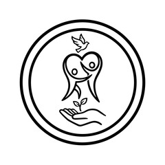 Abstract line art of couple, dove, and sprout in circular design  